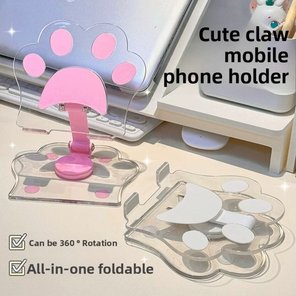 Tablet Accessories For Kids - Drinkbare schattige kattenpoot tabletcomputerstandaardhouder Draaibare acryltelefoon