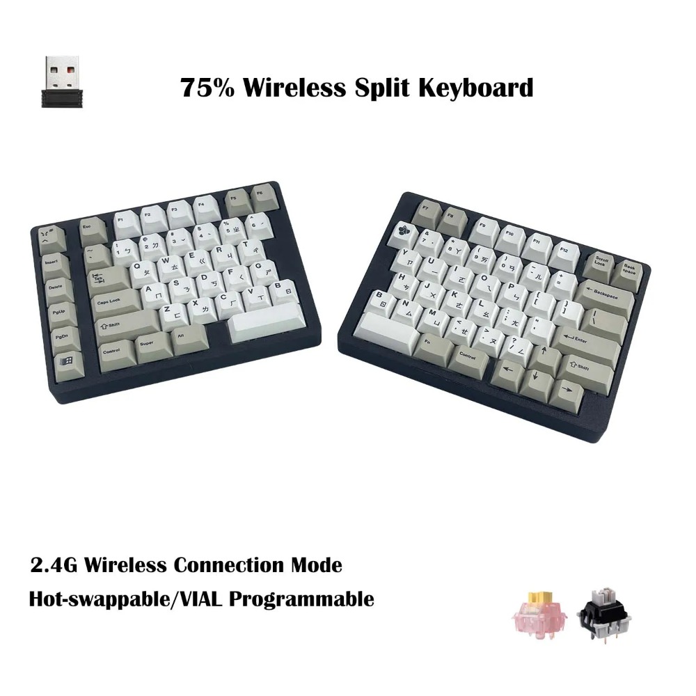 Tablet Accessories 3D Print - WS75 Ergonomisch Gesplitst Mechanisch Toetsenbord Draadloos