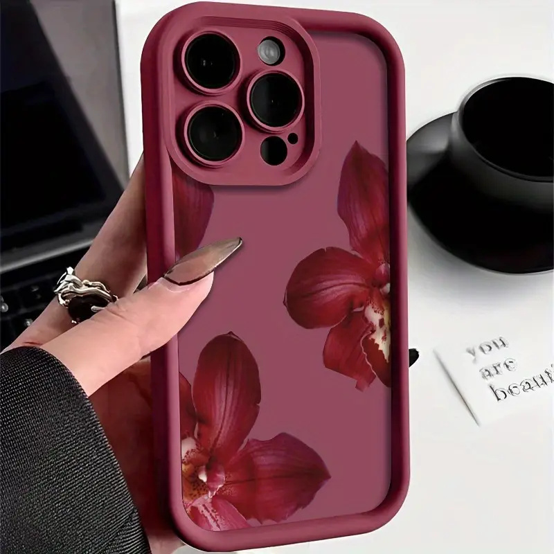 Tablet And Accessories Case - Wijnrode orchideeën bloemenpatroon telefoonhoesje voor iPhone